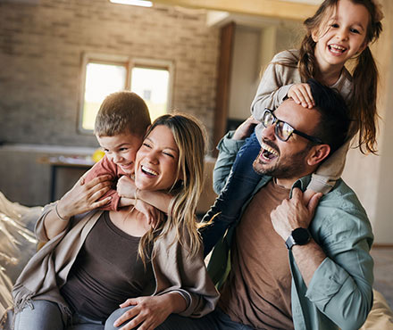 Family happy in their new home.